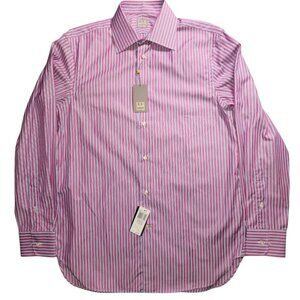 Ike Behar Gold Label Shirt Size 15 LS 32/33 Pink Blue Striped Cotton NWT $225